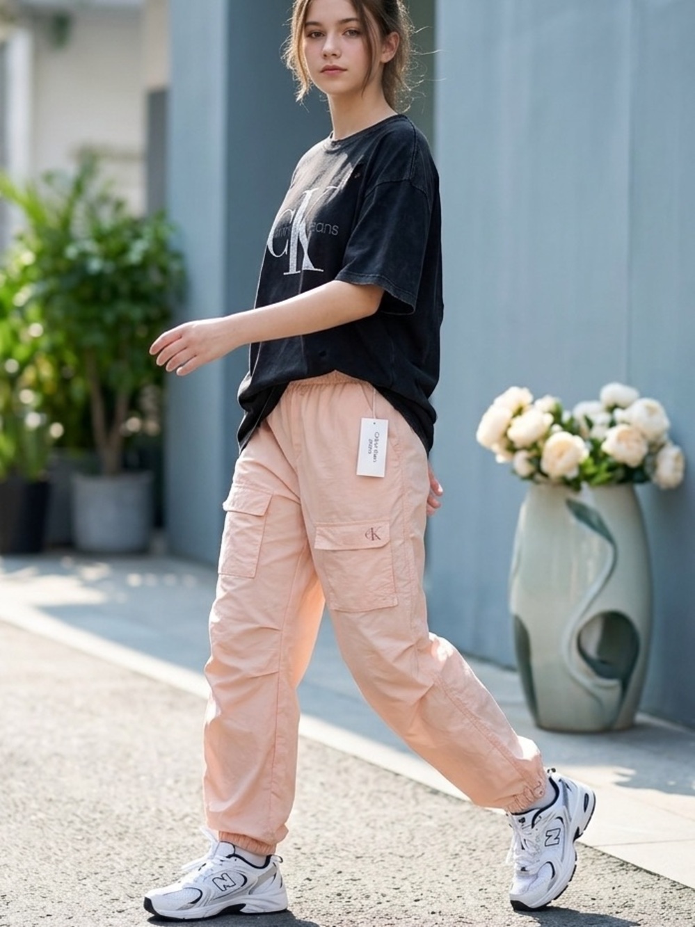 NWT Calvin Klein Jeans Girls Tech Cargo Parachute Pants Pink Size XL (16) Y2K